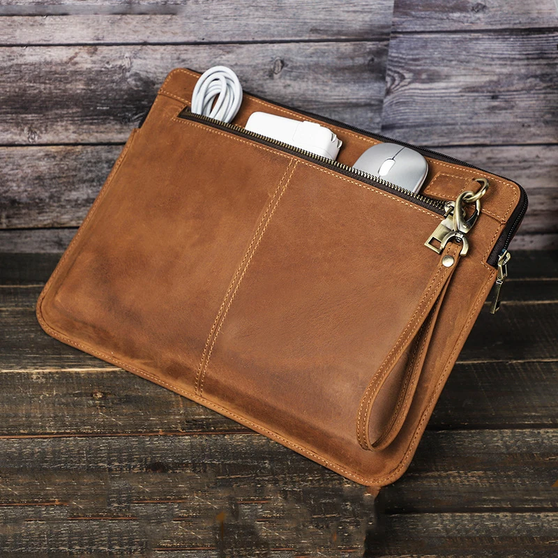 Crazy Horse Leather Laptop Sleeve Case For Macbook Pro 14.2Inch MacBook Pro MacBook Air Case with Zipper