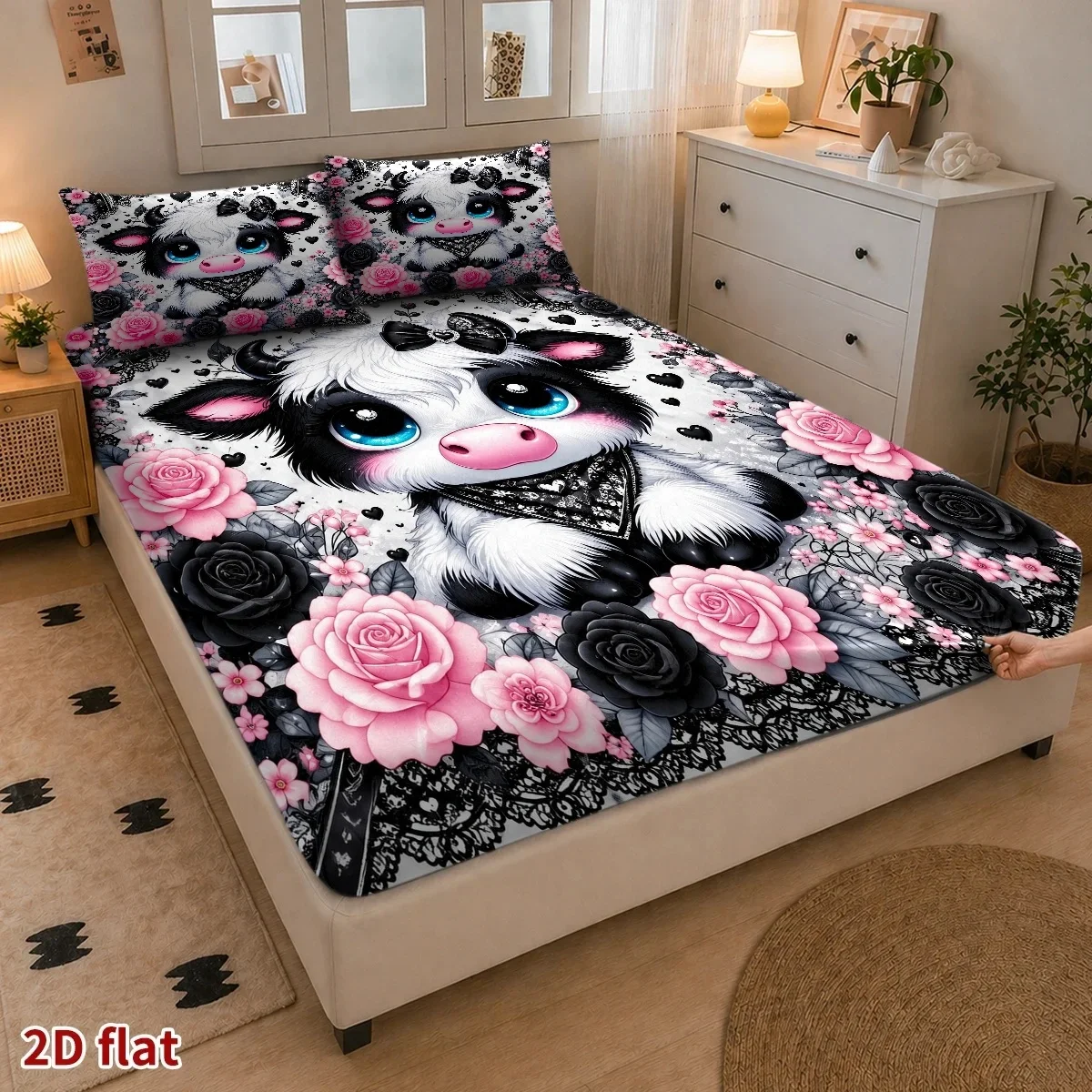 Digital Print Bed Sheet Set, Bedding, Pixel Block Game Style Bed Sheet Set, Large Capacity Deep Pocket 2D Printed Bed Sheet and 2 Pillowcases, Mattress Protector, Fitted Elastic Style, Protective Cover, Mattress Protector, Suitable for All Seasons, Machine Washable Design, Holiday Decoration, Various Sizes, Breathable Protective Cover with Pillowcase