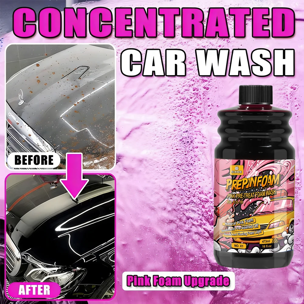 Shampoo para Lavagem de Carros Pink Magic com Alta Concentração, Acessório de Detalhamento Automotivo, Super Limpador para Exterior de Veículos X1