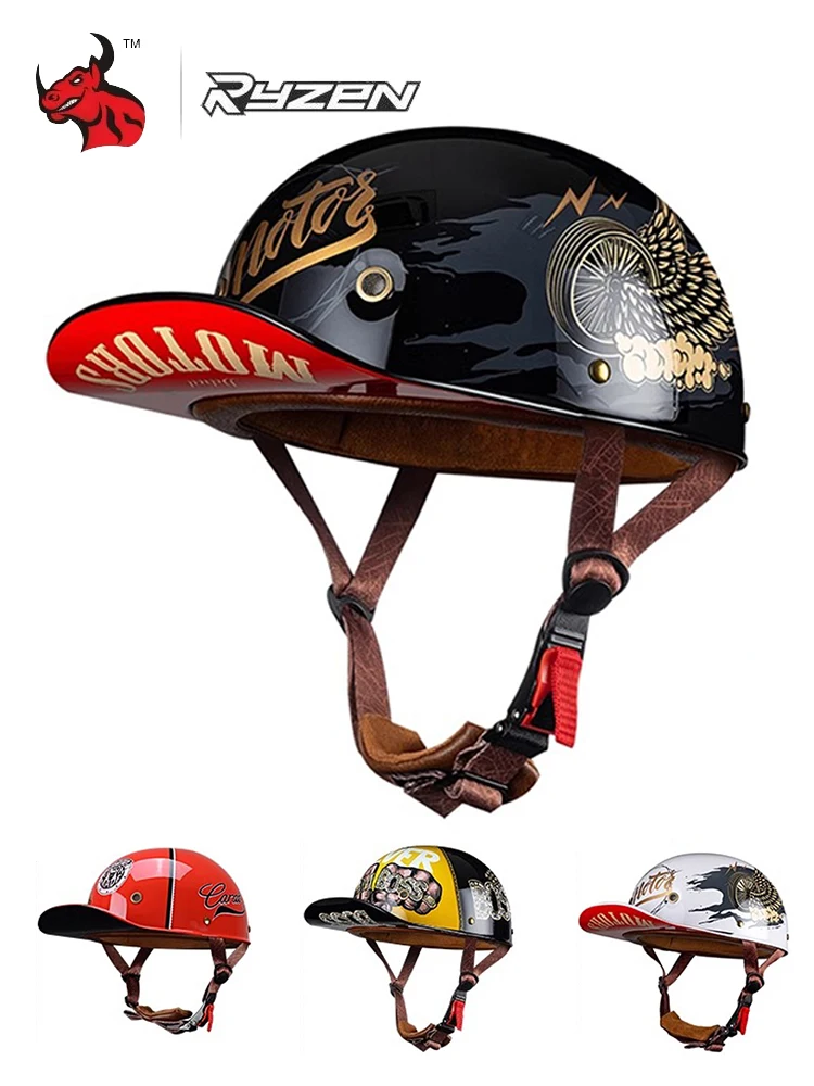 Retro zomer motorfiets halve helm ademend vintage open gezicht ontwerp lichtgewicht pet voor cruiser scooterrivers - afbeelding 2