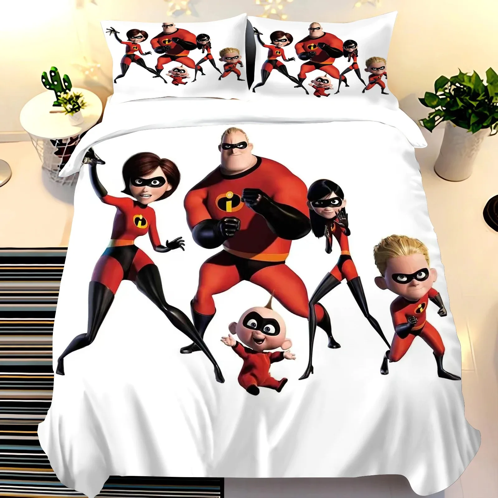 Disney Incredibles Duvet Cover And Pillowcase Set Comfortable Soft Fabric Home Bedding Gift for Adults And Children