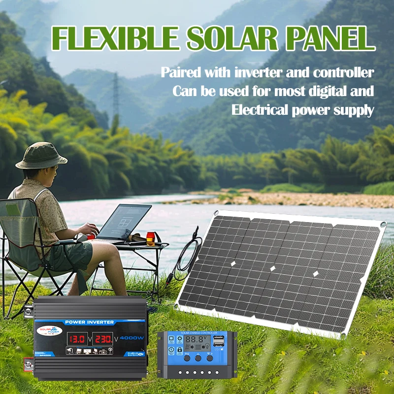 2000W Solar Power System 110V/220V with 4000W Inverter - 12V Charge Controller for Home RV Camping Outdoor Travel Off-Grid
