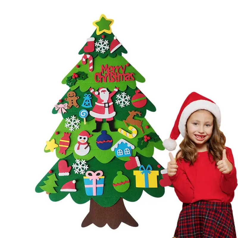 100cm Felt Christmas Tree DIYS Lighted Felt Christmas Tree Set With Detachable Ornaments Christmas Crafts For Kids New Year Gift