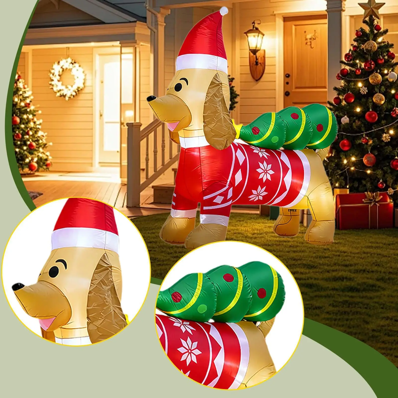 7ft Dachshund Christmas Inflatable Blow up Yard Decoration with LED Lights Cute