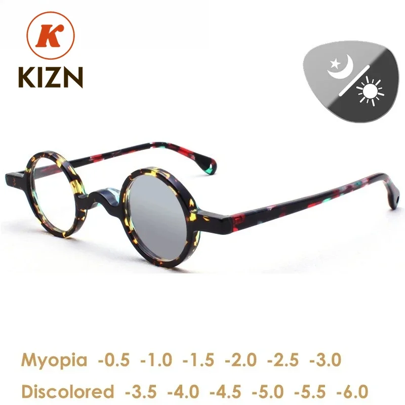 

KIZN Vintage Acetate Discoloration Eyeglasses Frame Men Round Myopia Prescription Glasses Women 2022 Luxury Optical Eyewear