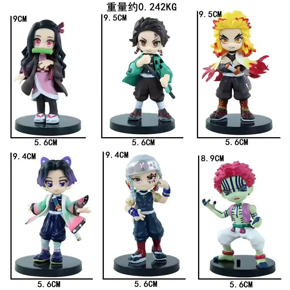 6-teiliges Set Anime Demon Slayer Figuren 7cm Kamado Tanjirou Kamado Nezuko Mini Niedliche Edition PVC-Puppe Spielzeug Desktop-Ornament Geschenk