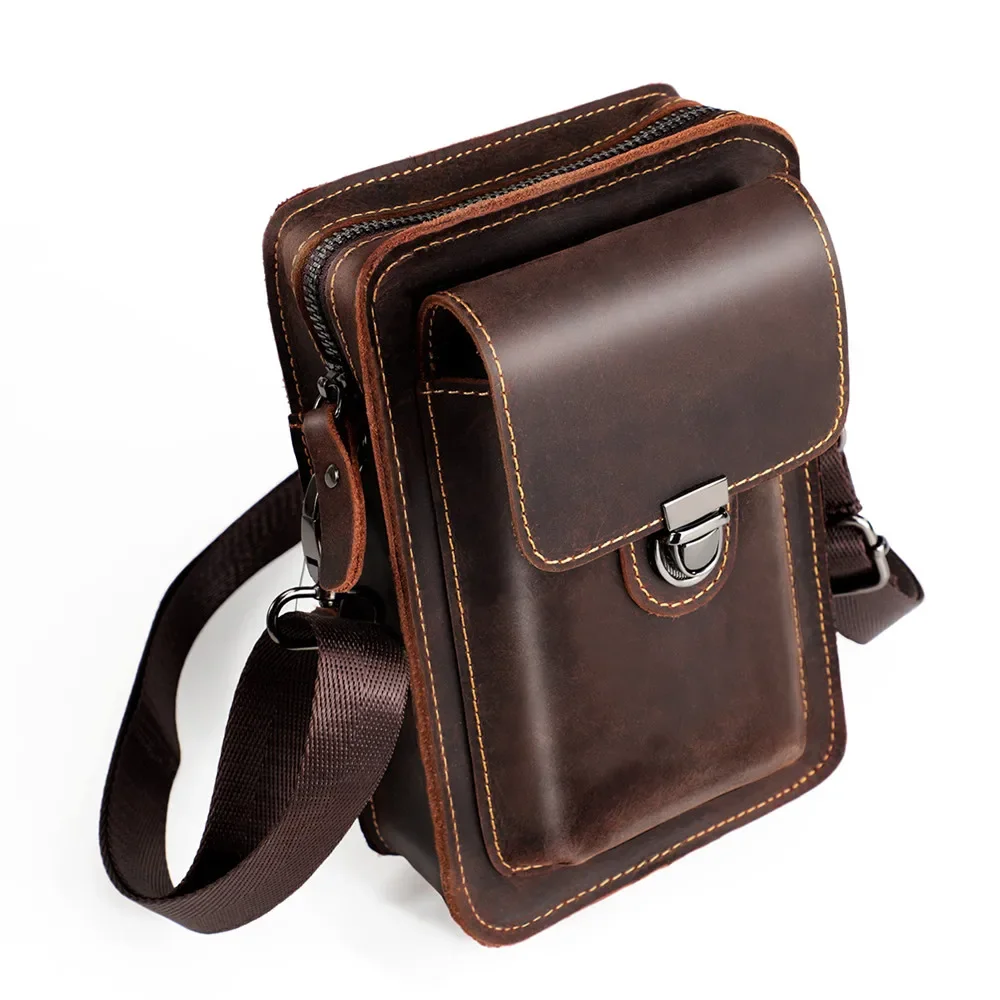 RETROGOO Genuine Leather Male Waist Packs Phone Pouch Bags Waist Bag Men\'s Small Chest Shoulder Belt Bag Cowhide Small Back Pack