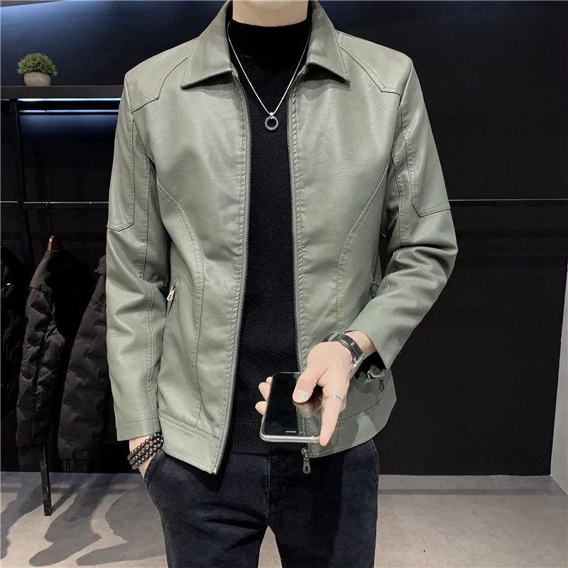 

High-Quali PU Leather Jaet Men's Thiened Casual Sle Spring Autumn Winter New Faion Men's Jaet Polyester Fiber
