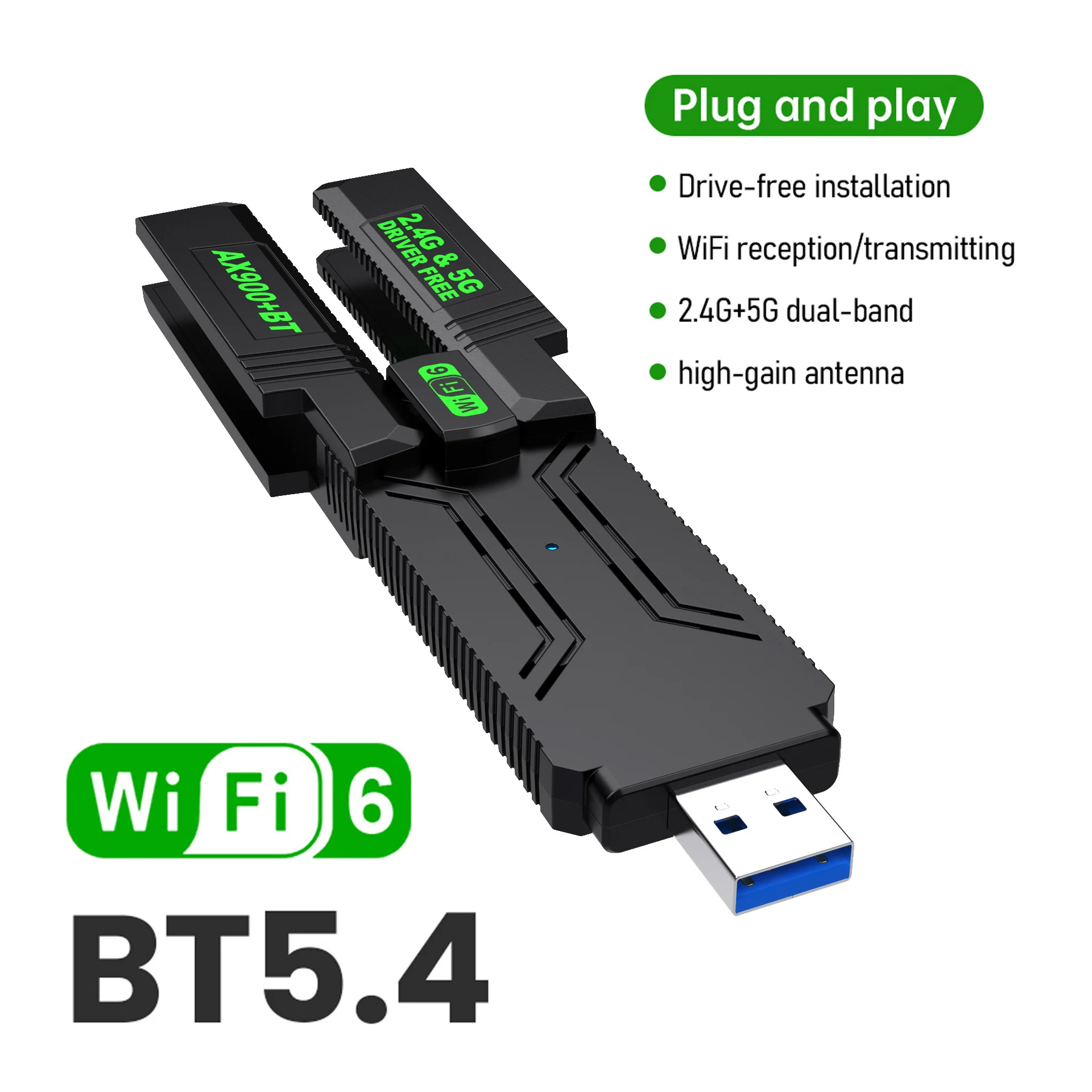 

USB Dongle WiFi 6 Bluetooth 5.4 Adapter AX900 Dual Band 2.4G&5GHz USB WiFi Network Wireless Receiver DRIVER FREE