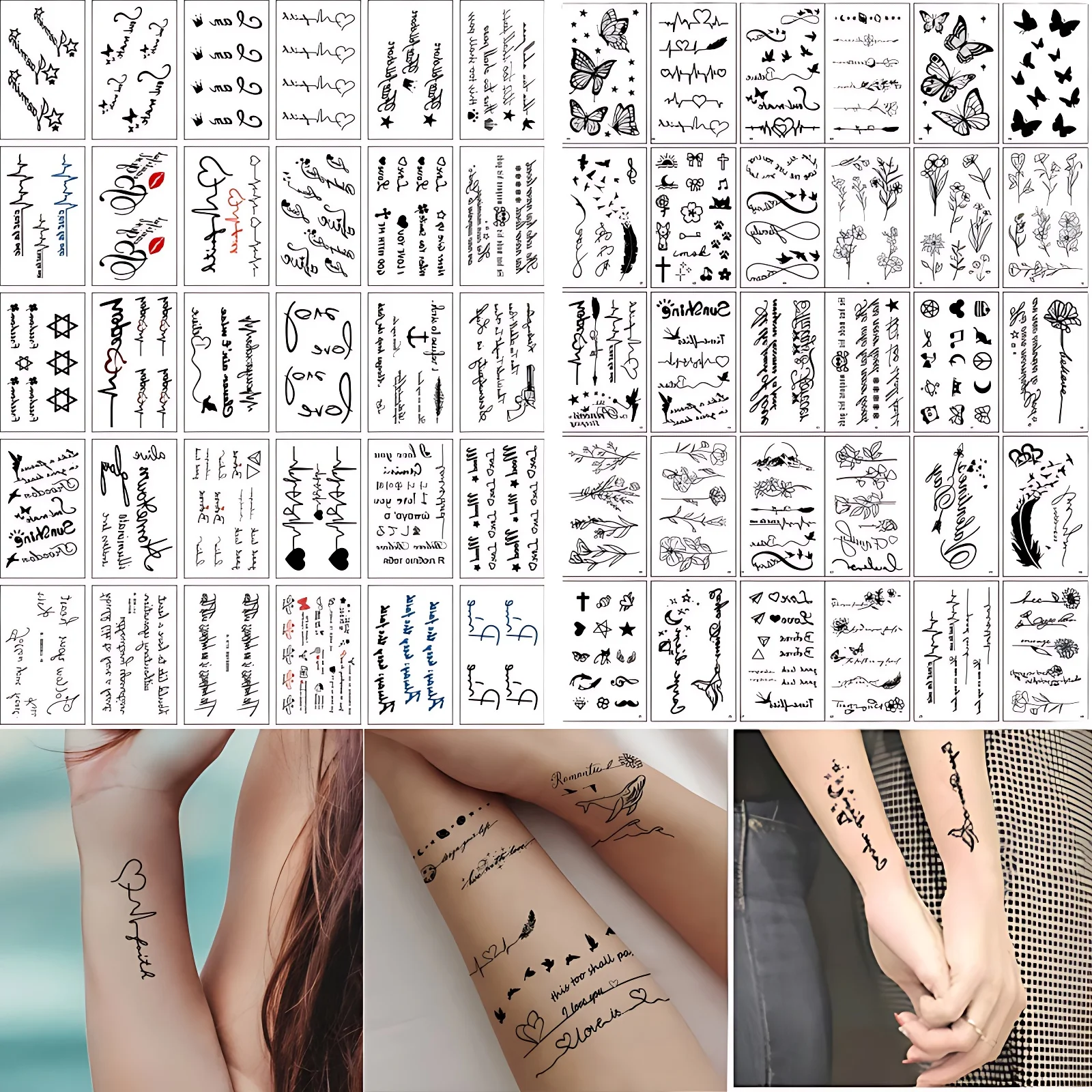 60pcs/lot Small Waterproof Temporary Tattoo Stickers for Hands Finger Neck Women Girls Letters Butterfly Fake Tatoss Party Decor