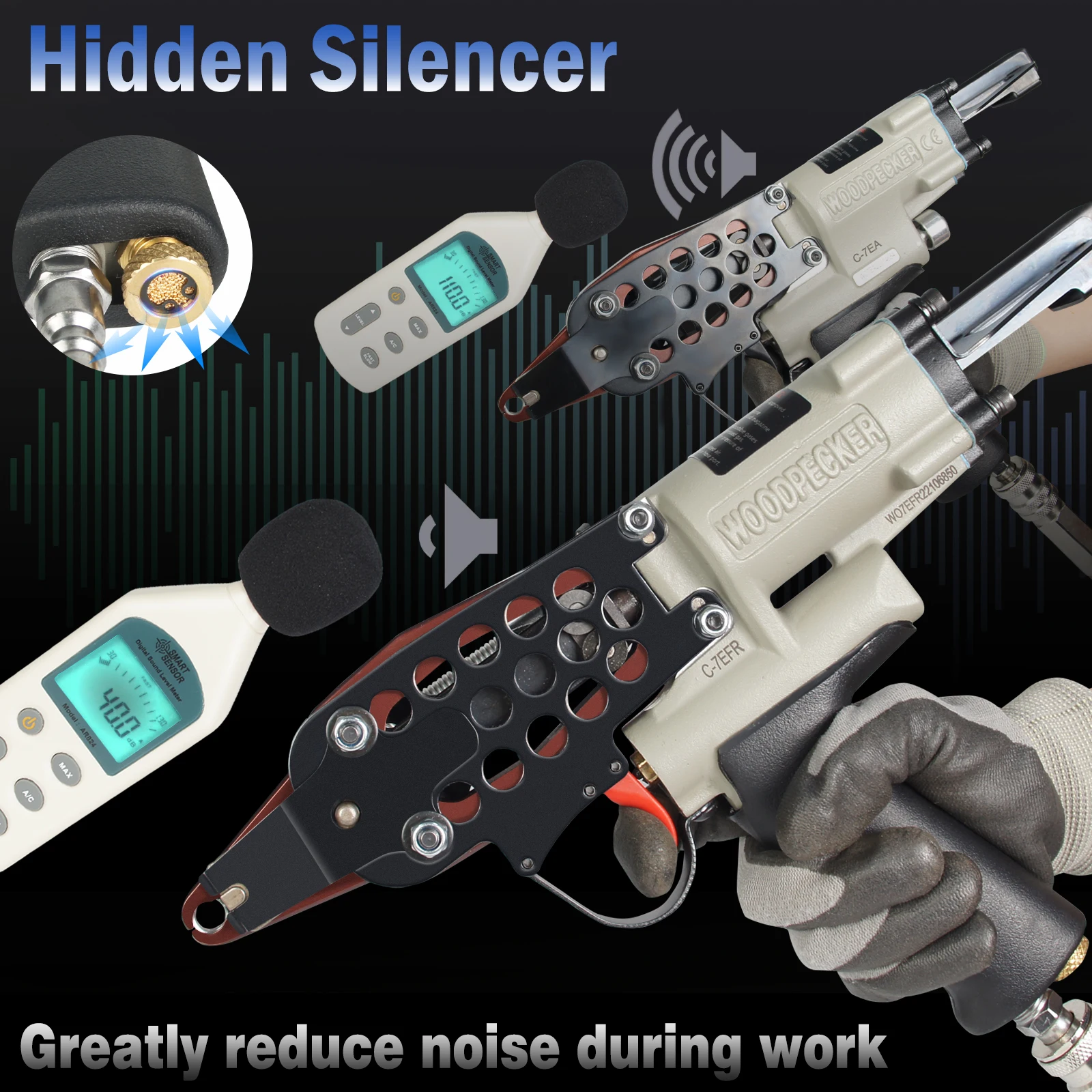 W-C-7EFR 공압식 호그 링 스테이플러, 조절 가능한 속도 3/4인치 크라운 에어 C-링 건, 스프링 매트리스용 4.8-8.0mm 클로저