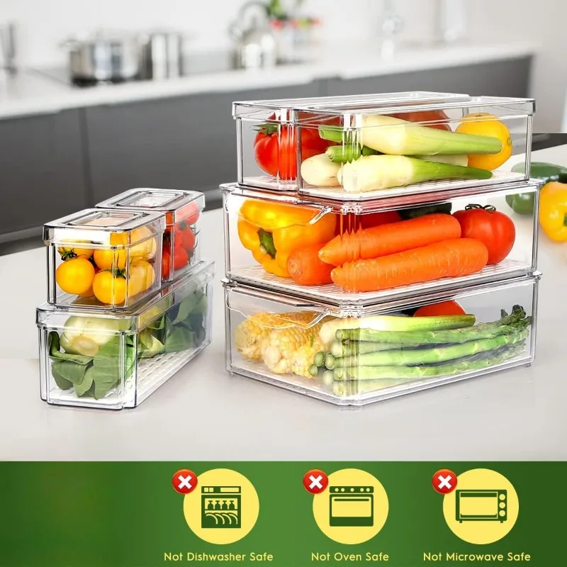 14 Pack Fridge Organizer, Stackable Refrigerator Organizer Bins with Lids, Fridge Organizers and Storage Containers