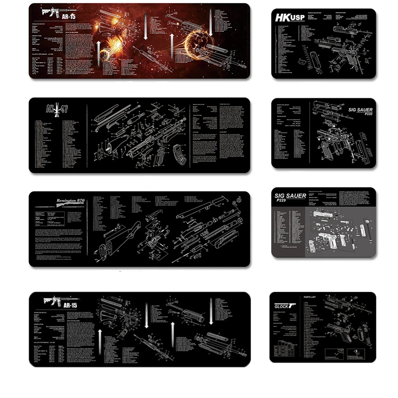 Резиновый коврик для чистки пистолета, детали коврика для мыши, схема для AR15 AK47 Remington 870 GLOCK CZ-75 SIG SAUER P220 P226 P229 P320 P365 1911