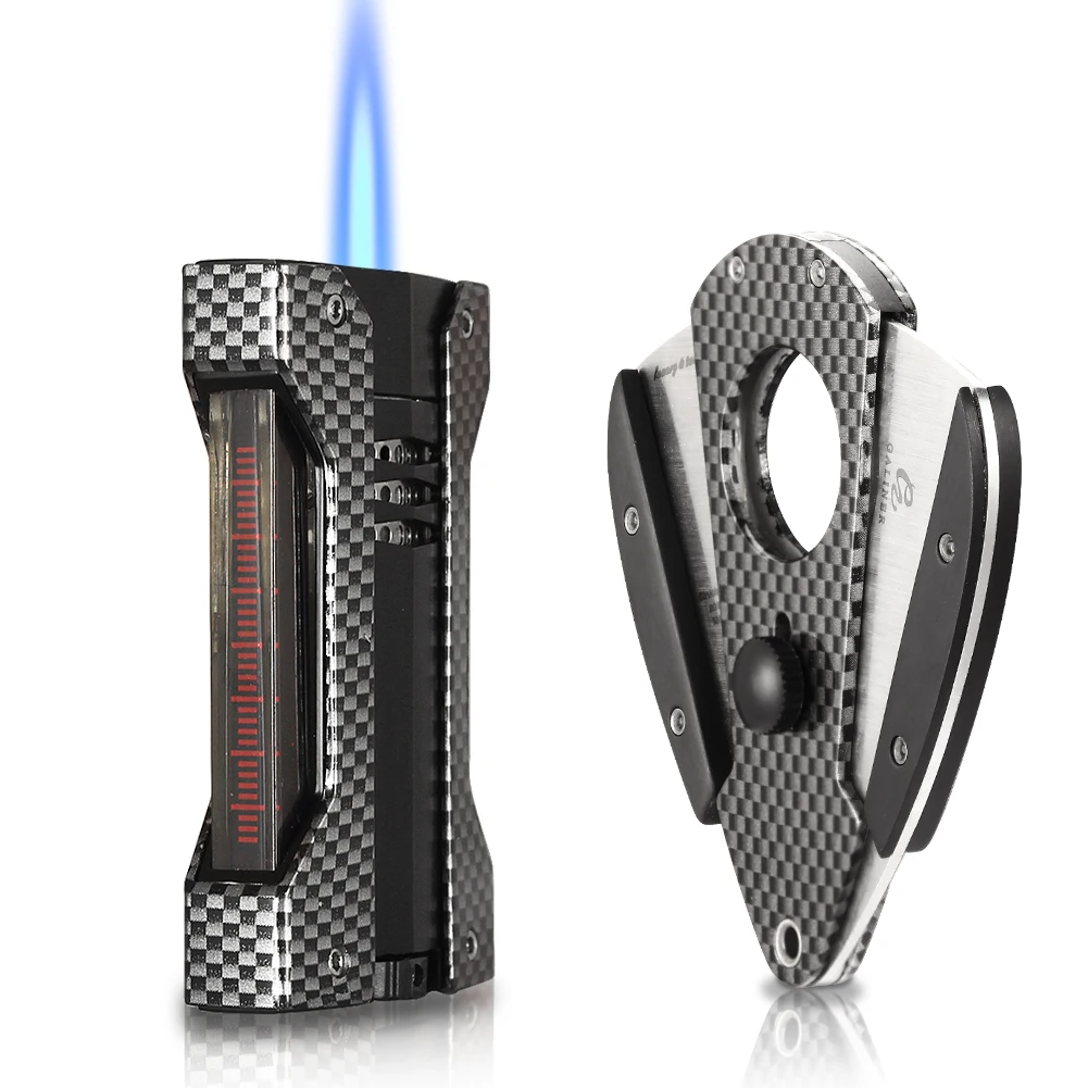 GALINER Sharp Cutter Cigar Lighter Set Butane Gas Torch Lighters Metal Luxury Guillotine Cigar Cutter Accessories