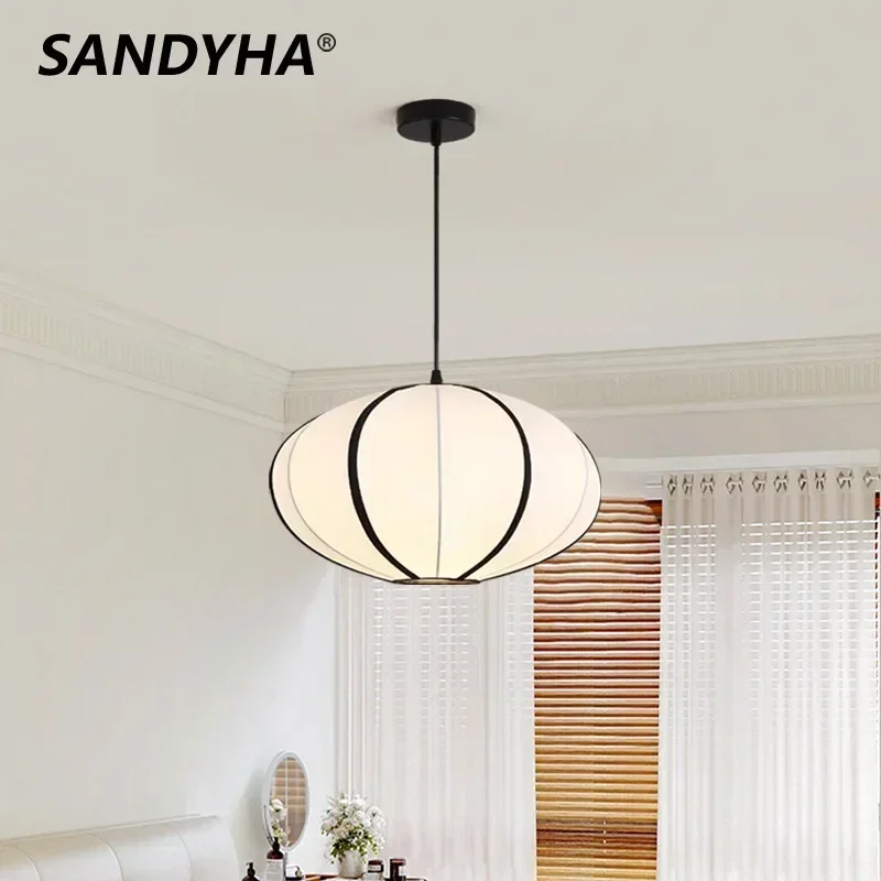 SANDYHA Retro Minimalist White Pendant Light LED Hanging Lamp for Dining Table Living Room Bedroom Ceiling Chandeliers Home