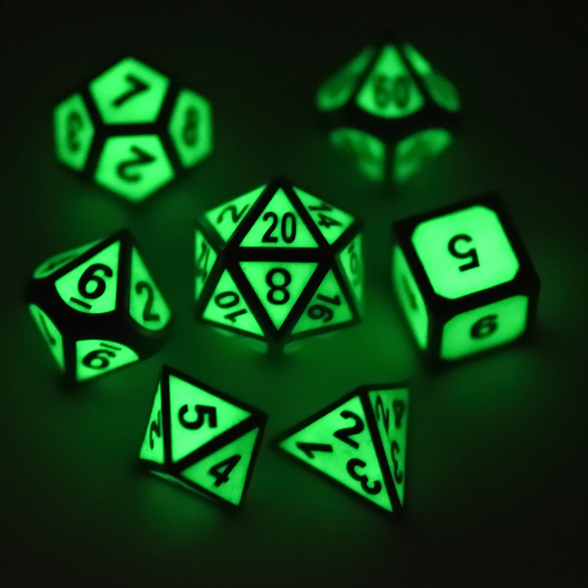 7-Die Classic Metal Dice for Table Games RPG DND – Enamel, Electrophoresis, , Glow in the Dark