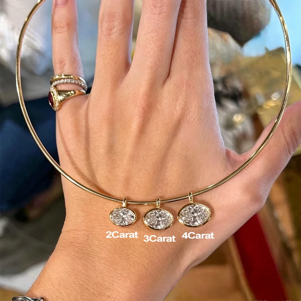Collar con colgante de moissanita de corte oval de 2/3/4 quilates con engaste de bisel, estilo solitario, para mujer, cadena de plata S925, joyería fina