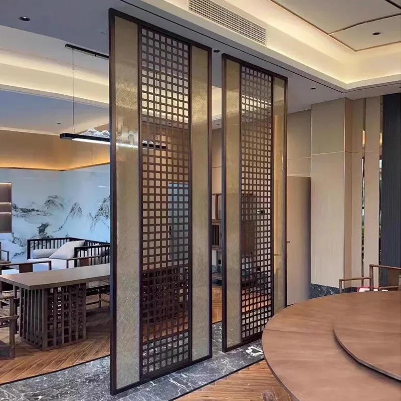 Modern Stainless Steel Entrance Screen Partition Hollow Lattice Metal Divider Wall for Restaurant Private Room Light Luxury