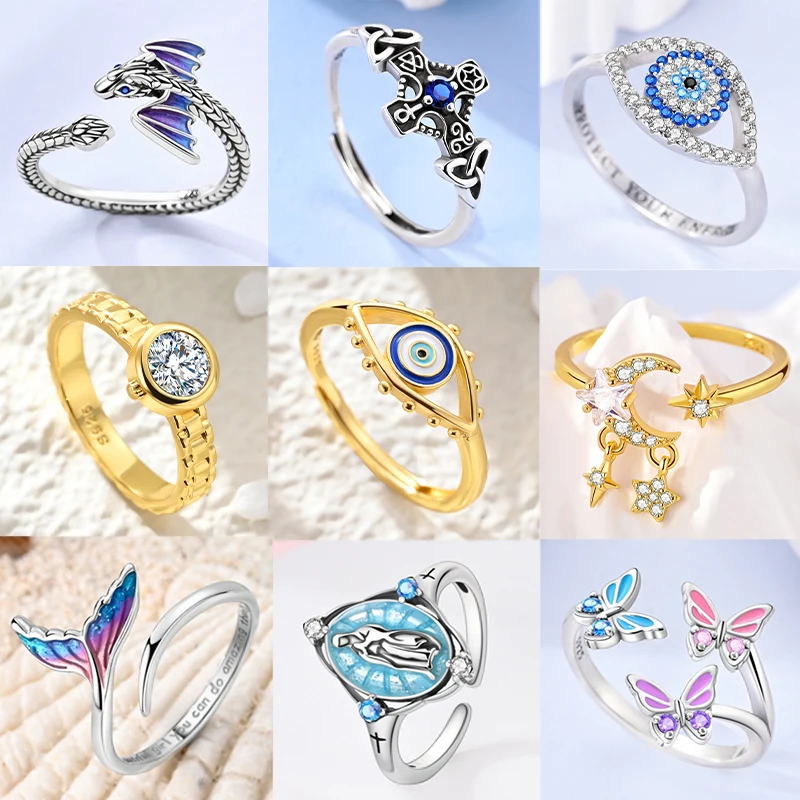 Original Rings 925 Sterling Silver Devil's Eye Fire Dragon Fishtail Ring For Engagement Anniversary Party Women's Jewelry Gifts