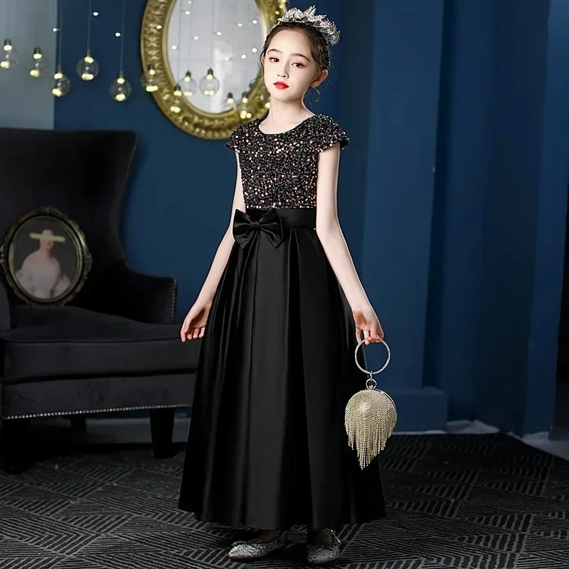 

Children's Dress 2024 Spring New Fairy Sleeveless Sequins Simple Flower Children Piano Walk Show Piano Performance Dress