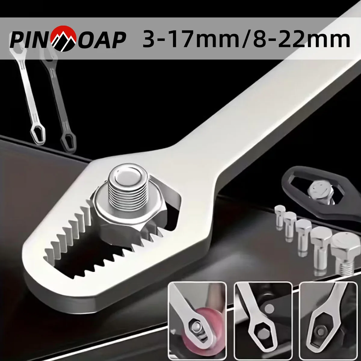 PINMOAP 1PC Multi Functional Wrench With Adjustable Self Tightening Double Head Wrench Convenient Tool For Cars Bicycles Homes