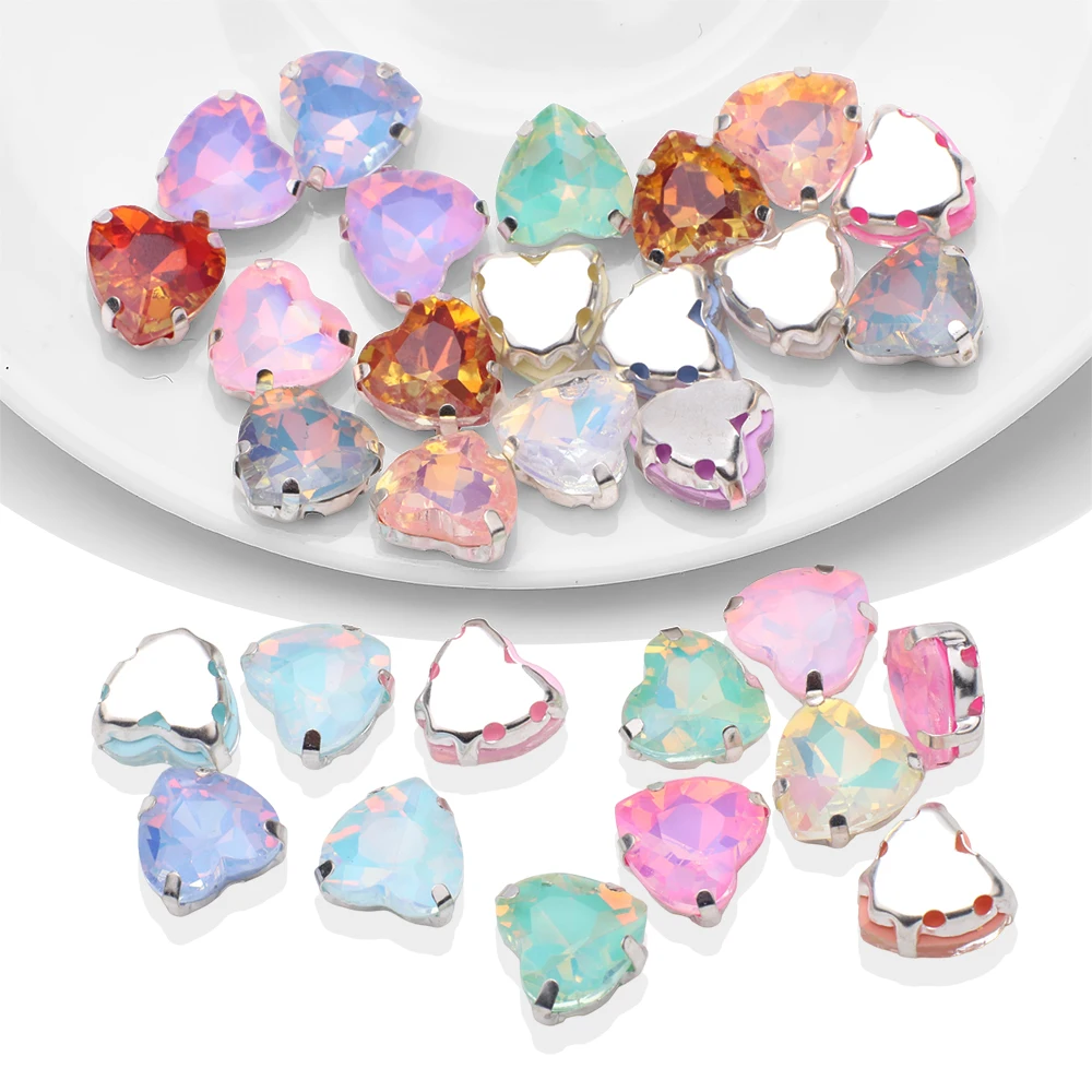 10/14MM diament w kształcie serca cztery otwory pazur DIY akcesoria buty ślubne z koronką diamentowe żelki kolor szyte ręcznie diament