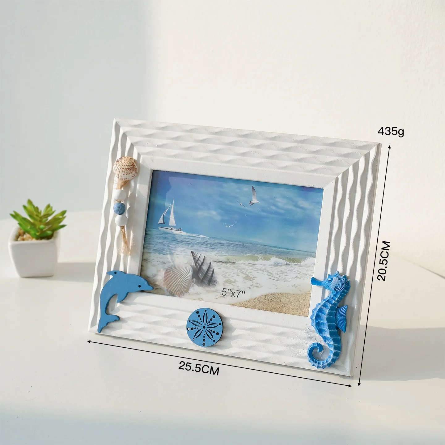 Mediterranean Nautical Photo Frame Starfish Whale Decor Picture Frame Tabletop Display Stand 4x6 6x8 Inch Desktop Ornament