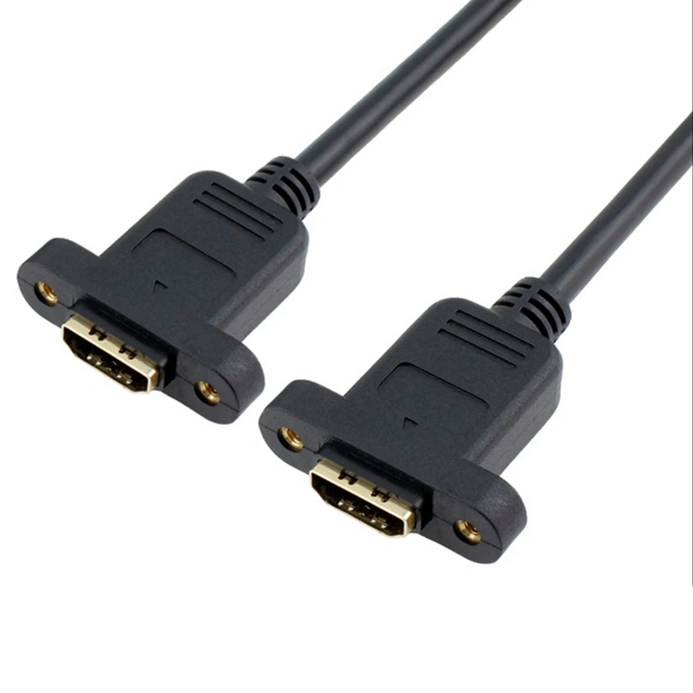 High Quality HDMI Compatible Converter Adapter Cable Extension Plug with Panel Hole v2.6 Black 30cm