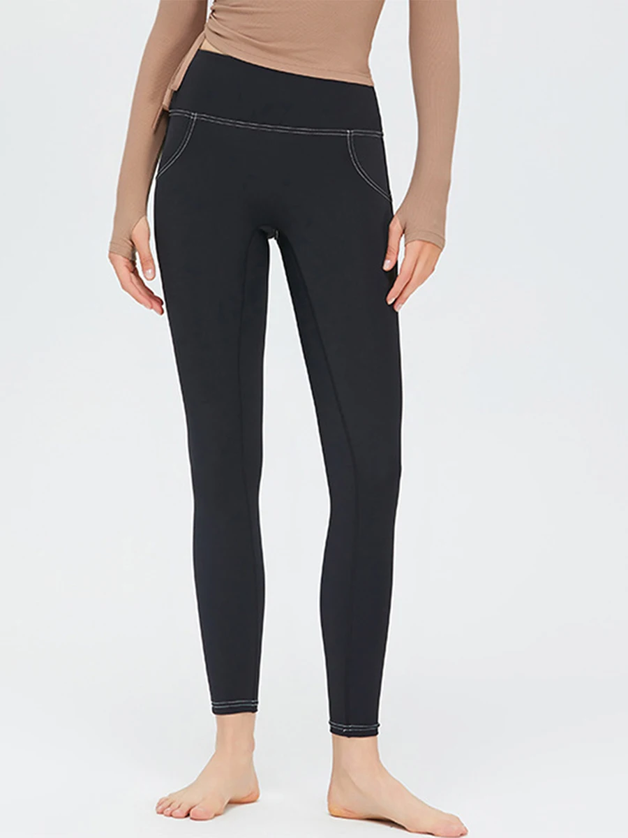 Mallas de Yoga para mujer, pantalones para correr de cintura alta de Color sólido, Control de barriga, pantalones de entrenamiento para ciclismo, pantalones ajustados para Fitness