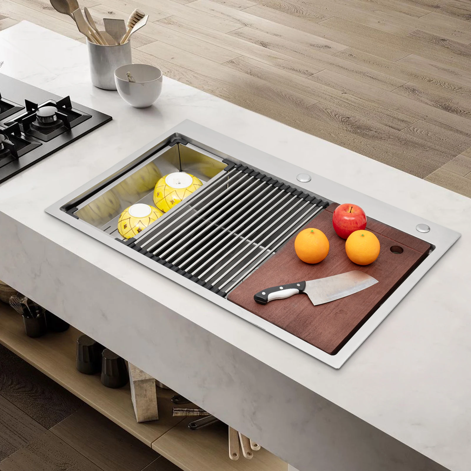 Kitchen Sink  304 Stainless Steel Drop-In Sink 33 Inch Drop in Kitchen Sink Workstation for Bars Kitchens Coffee Shops