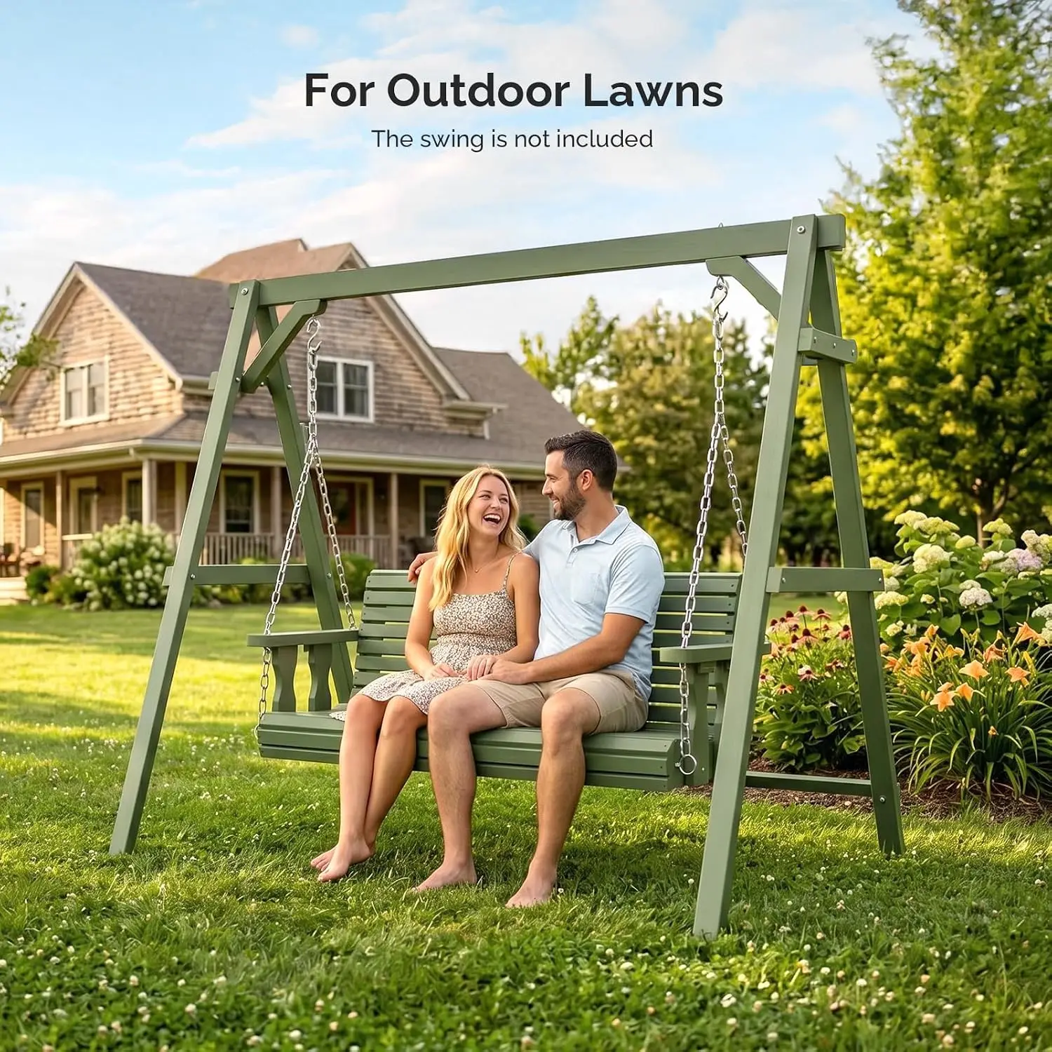 Wooden Porch Swing Frame 6.2FT with Extra Bottom Board, A-Frame Design, Protective Screw Caps & Weather-Resistant Pine Wood