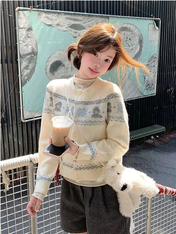 

Korean Sle Long Sve Knitted Sweater Coat Women's round Ne Flower Pattern Soft Comfortable Spring New Arrival Top