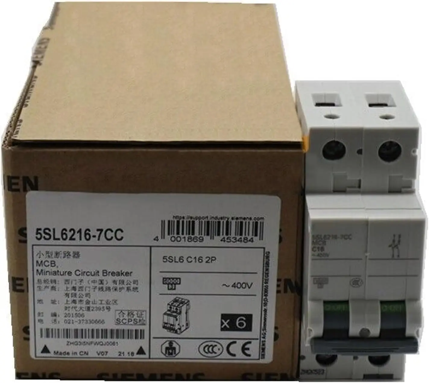 

Миниатюрный автоматический выключатель 400 В 6 кА, 2-полюсный, С, 16 А 5SL62167CC 5SL6 6 кА 2P C16A 400 В