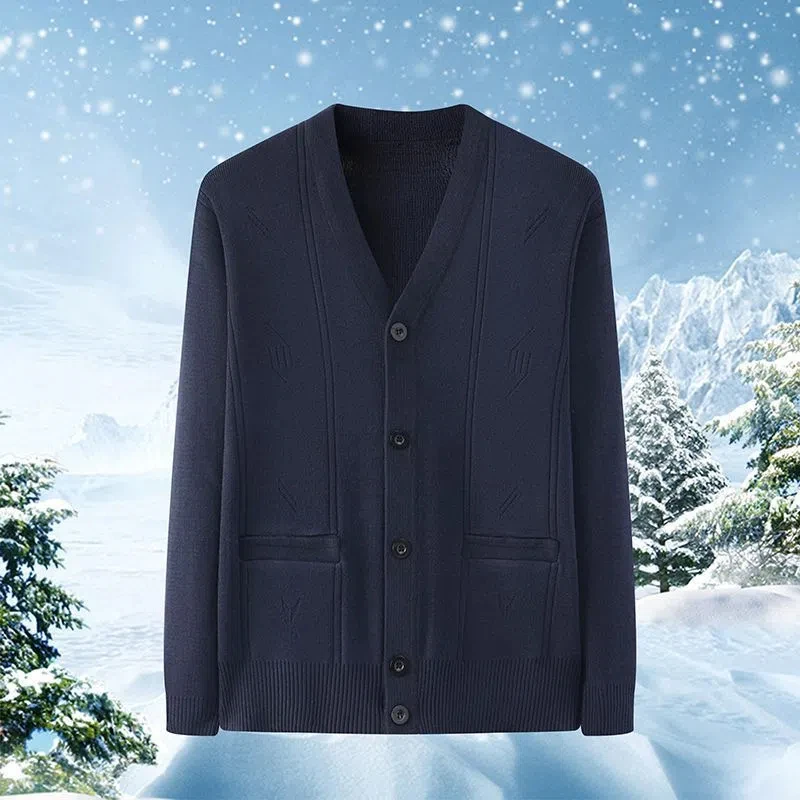 Autumn Winter Men\'s Clothing V-Neck Solid Color Button Lantern Long Sleeve Cardigan Sweater Knitted Coats Casual Fashion Tops