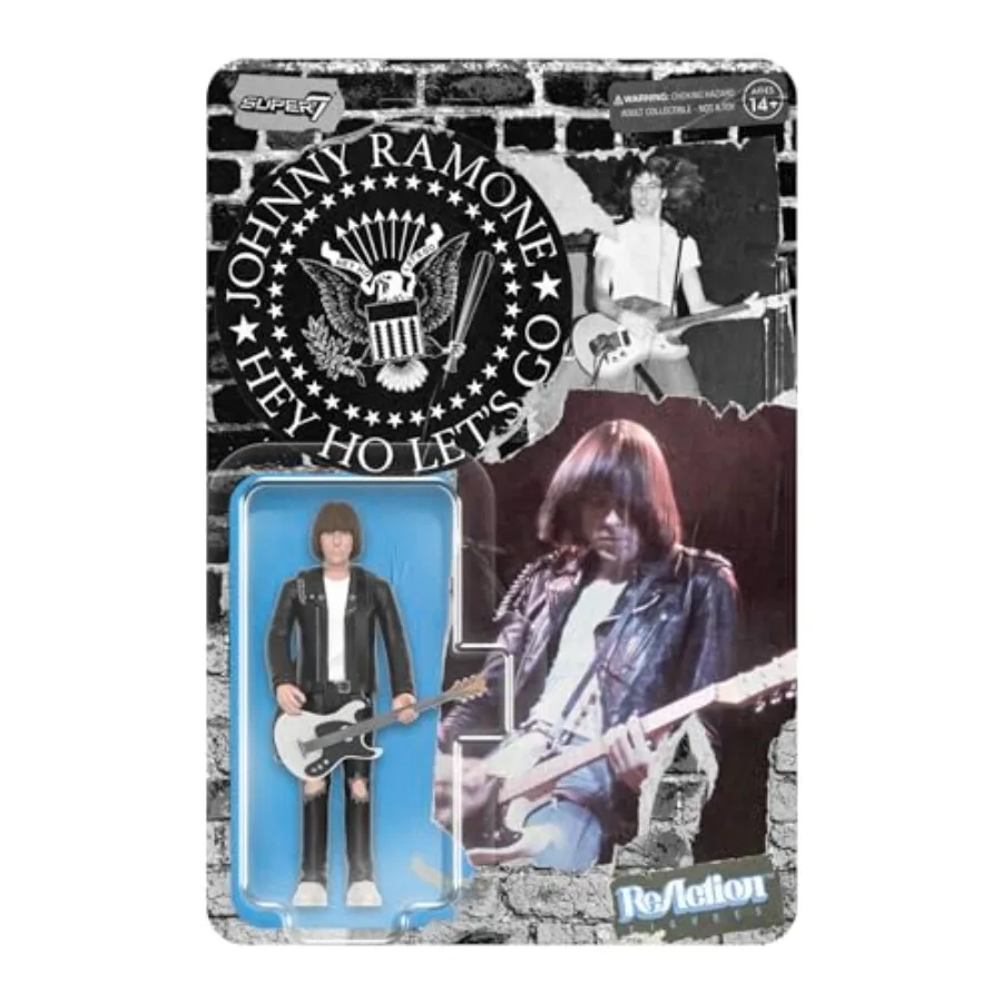Camiseta Blanca Super7 Johnny Ramone - Figura de Acción de Johnny Ramone de 3.75 Pulgadas con Accesorios, Coleccionables de Música Clásica y Juguetes Retro