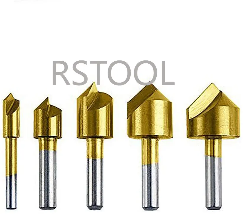 5pcs Metric 6mm 10mm 13mm 16mm 19mm Titanium Coated Countersinks Single Flute 90 Degree Chamfering Cutter Chamfer Drill Press