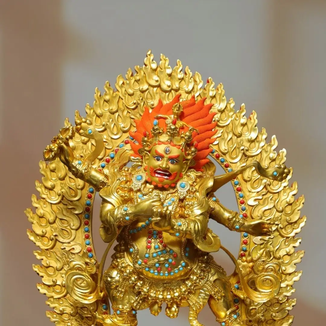 Antique Buddhism Six‑Arm Mahakala Statue Tibetan Tantric Dharma Protector Buddha Sculpture Altar Worship Decor
