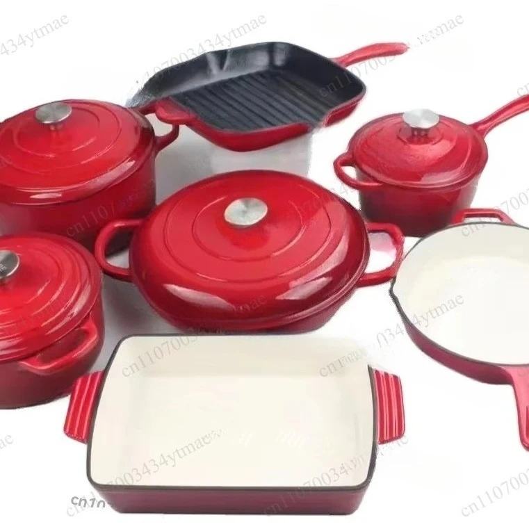 7-Piece Enameled Cast Iron Dutch Oven Set Kitchen Casserole Stock Pot Saucepan Cooking Cookware Collection view 4