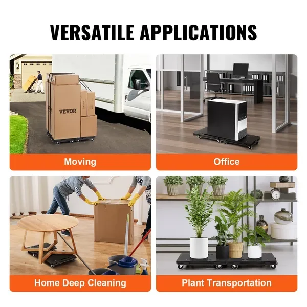 دوللي الأثاث، 500 رطل، 4 عجلات، شديدة التحمل، أسطوانة متحركة محمولة، عبوتان، أسود