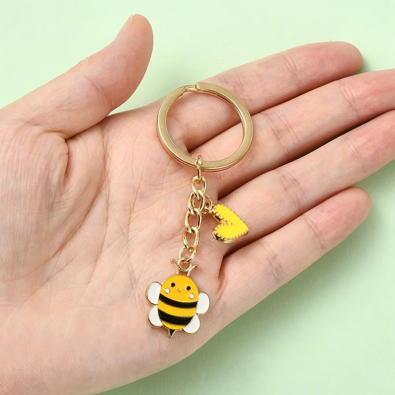 Sweet Bee and Heart Keychain Set，Cute keychain with double necklace - Cute wallet and car key decoration，The perfect gift for yo