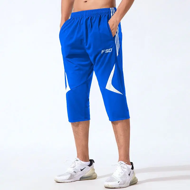 Outdoor Sports Men Striped Tracksuit Sweatpants Summer Breathable Elastic Waist Quick Dry Joggers Training Hiking Capris Pants