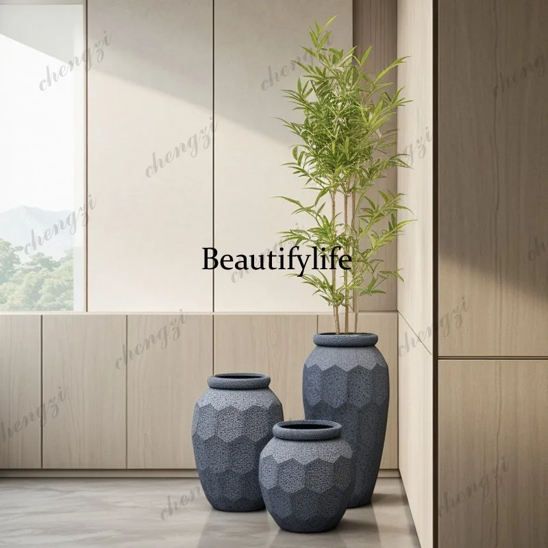 New Chinese-style steel floor-to-ceiling large vase Sales Office Hotel soft decoration jewelry big belly tank flower   ornament