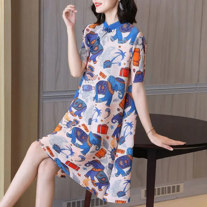 

High end dress 2024 new women's short sleeved retro improved cheongsam summer oversized evening dresses