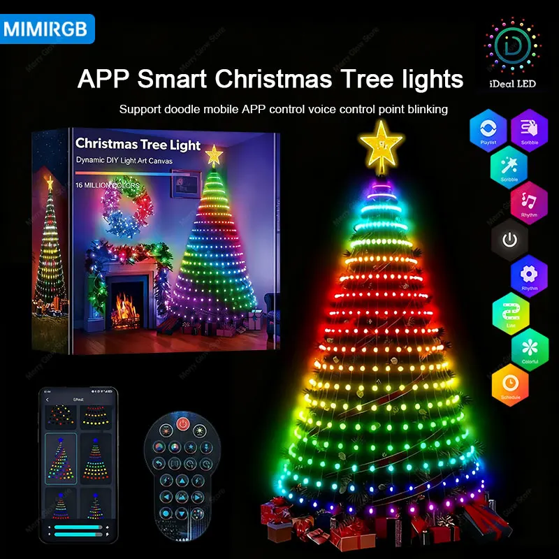 1.8M/2.1M Smart Christmas Tree Lights 400LEDs App Control DIY Picture LED String Light RGB Changing Xmas Tree Decorative Lights