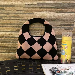 2022 Plaid Knitting Women Shoulder Bag Fashion Hollow Out Tote ladies Female Woven Shopper Wrist Purse Lady Crossbody Handbag