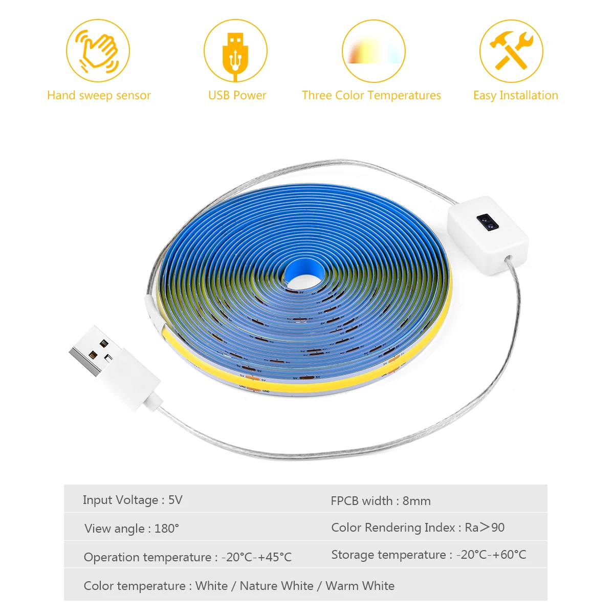 Hand Scan Motion Sensor LED COB Strip Light Flexible Diode Tape 5V USB Linear Indoor Lighting Room DIY TV Mirror Backlight Decor