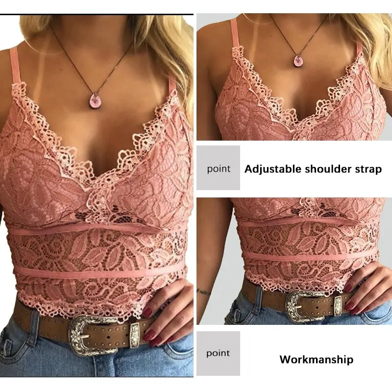 Lace Sexy Camisole V Neck Adjustable Shoulder Strap Female Bralette Female Lace Underwears Solid Corset Lace Camisoles