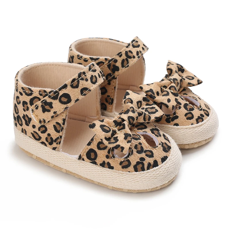 0-18M Baby Girls Cute Leopard Print Bowknot Shoes Toddler Kids First Walker Shoes Newborn Infant Soft Sole Anti-slip Footwear
