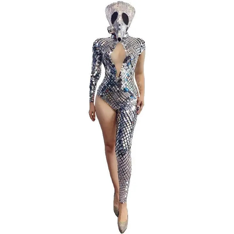 Super Sparkling Lens Sexy Jumpsuit Nightclub Bar DJ Female Singer Dance Team Stage Clothing Holiday Party Theme Show Costume