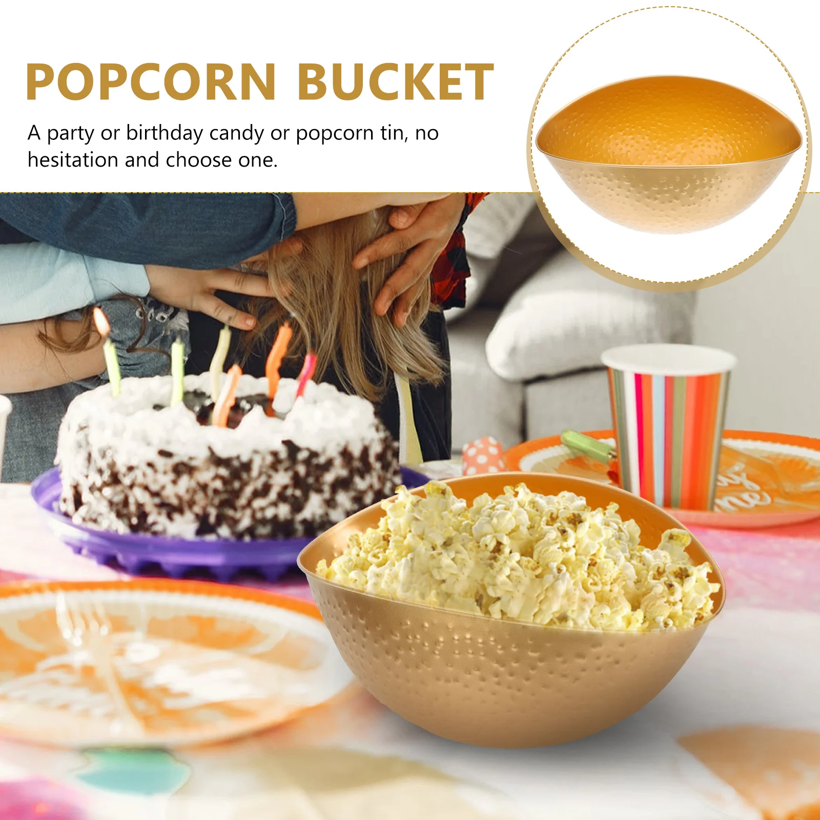 

1pc Golden Storage Creative Popcorn Bowl Decorative Snack Container Lightweight Party Decoration Popcorn Bucket s Gift